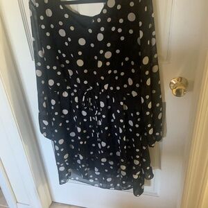 Loralette Black and White Polka Dot Long Sleeve Dress
